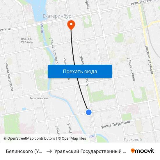 Белинского (Ул. Декабристов) to Уральский Государственный Педагогический Университет map