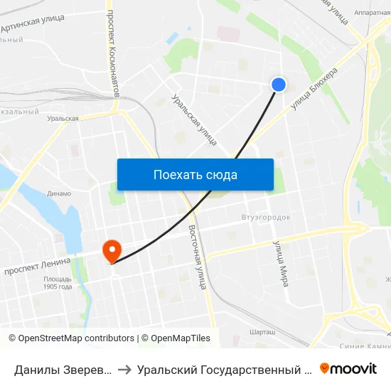 Данилы Зверева (Ул. Сулимова) to Уральский Государственный Педагогический Университет map