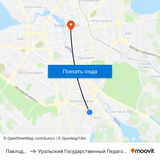 Павлодарская to Уральский Государственный Педагогический Университет map