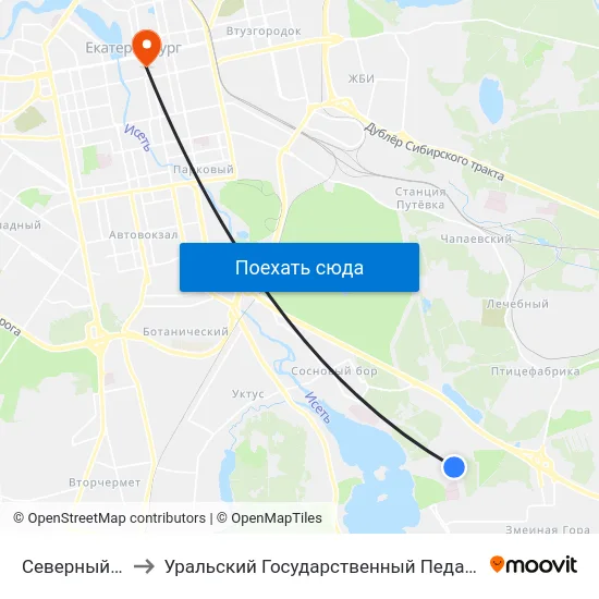 Северный Химмаш to Уральский Государственный Педагогический Университет map