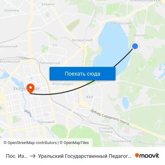 Пос. Изоплит to Уральский Государственный Педагогический Университет map