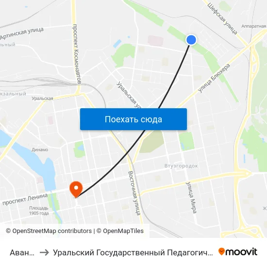 Авангард to Уральский Государственный Педагогический Университет map