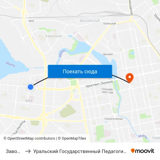 Заводская to Уральский Государственный Педагогический Университет map