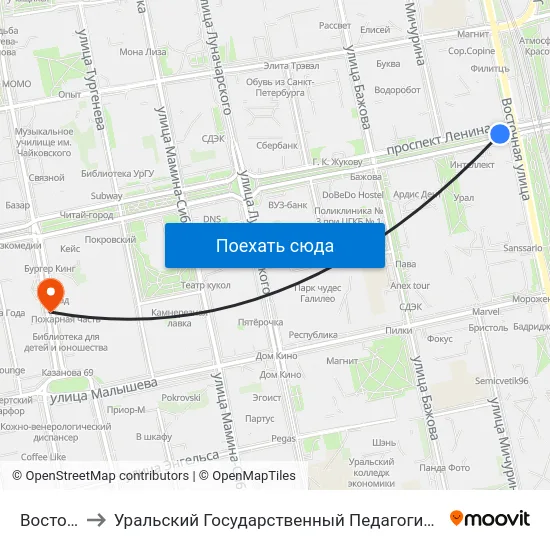 Восточная to Уральский Государственный Педагогический Университет map