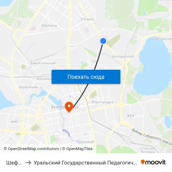Шефская to Уральский Государственный Педагогический Университет map
