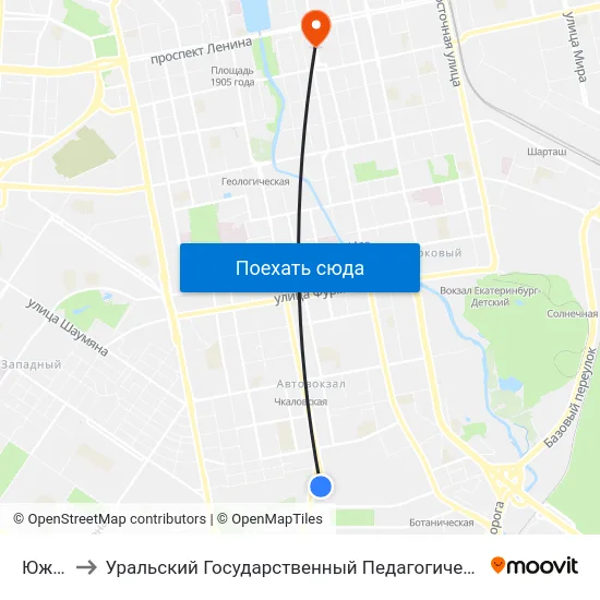 Южная to Уральский Государственный Педагогический Университет map