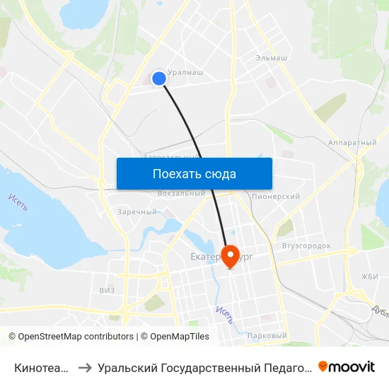 Кинотеатр Темп to Уральский Государственный Педагогический Университет map