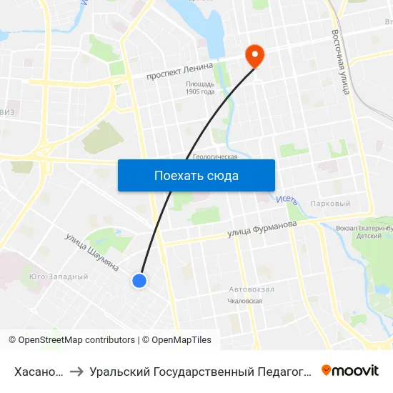 Хасановская to Уральский Государственный Педагогический Университет map