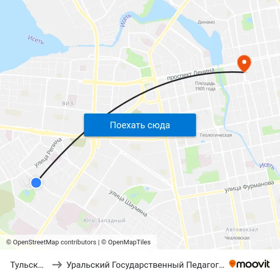 Тульский Пер. to Уральский Государственный Педагогический Университет map