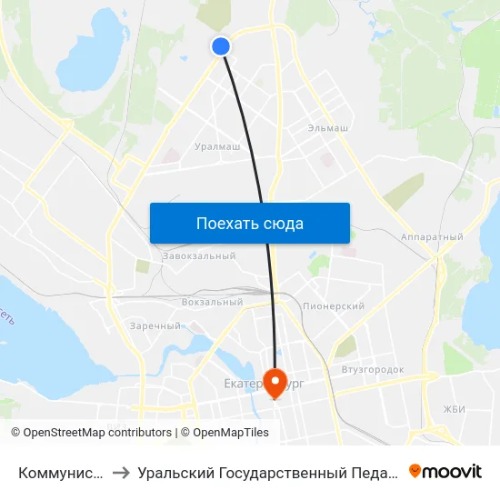 Коммунистическая to Уральский Государственный Педагогический Университет map