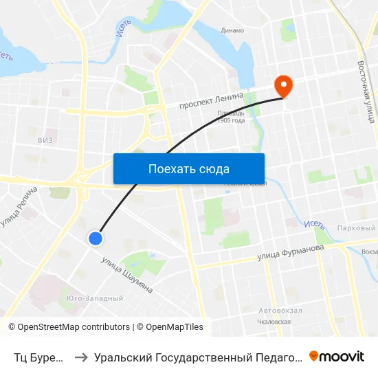 Тц Буревестник to Уральский Государственный Педагогический Университет map