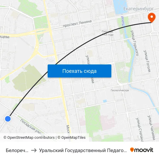 Белореченская to Уральский Государственный Педагогический Университет map