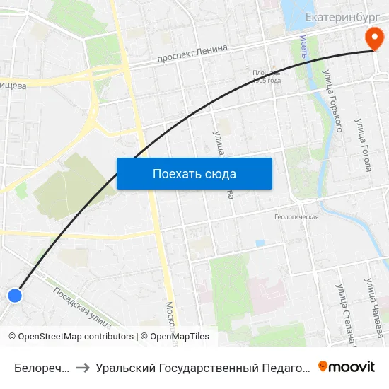 Белореченская to Уральский Государственный Педагогический Университет map