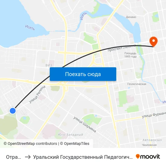 Отрадная to Уральский Государственный Педагогический Университет map