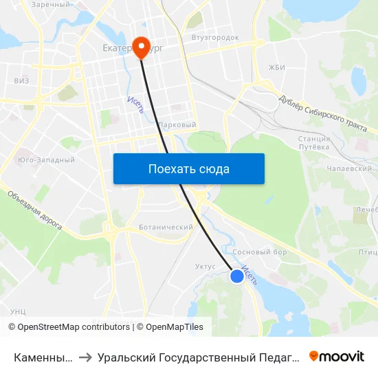 Каменный Ручей to Уральский Государственный Педагогический Университет map