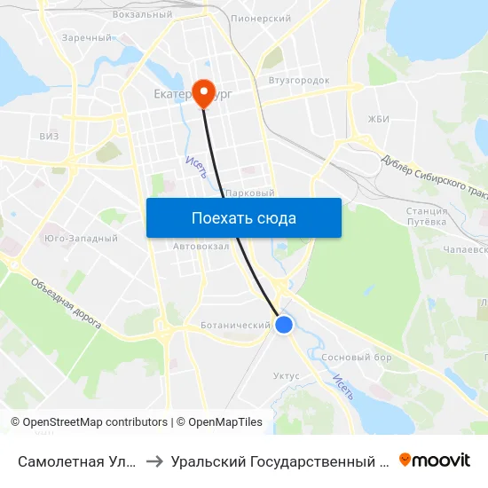 Самолетная Улица (Щербакова) to Уральский Государственный Педагогический Университет map