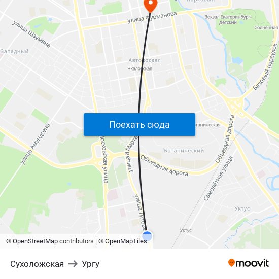 Сухоложская to Ургу map