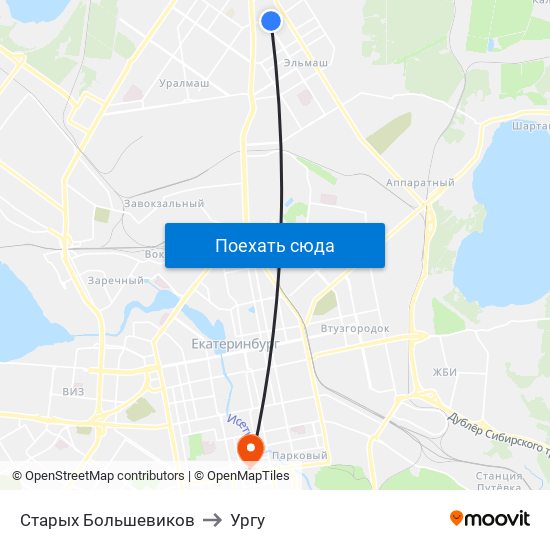 Старых Большевиков to Ургу map