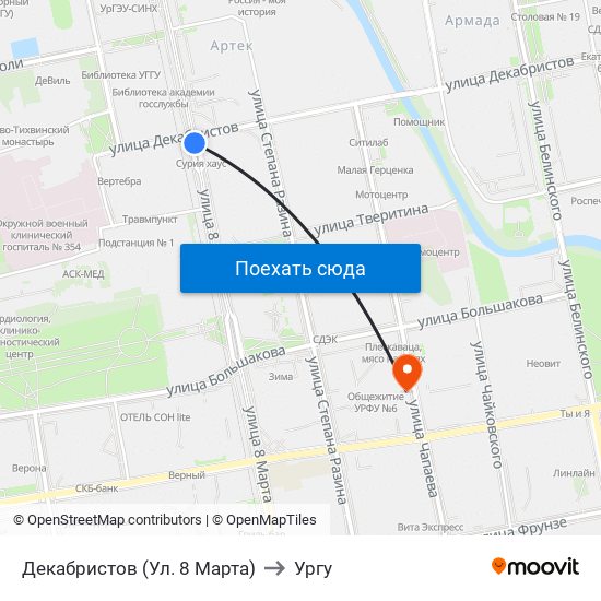 Декабристов (Ул. 8 Марта) to Ургу map