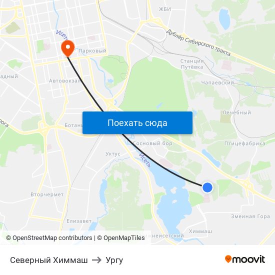 Северный Химмаш to Ургу map