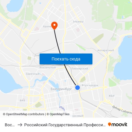 Восточная to Российский Государственный Профессионально-Педагогический Университет map