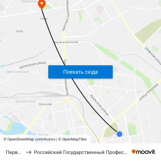 Первомайская to Российский Государственный Профессионально-Педагогический Университет map