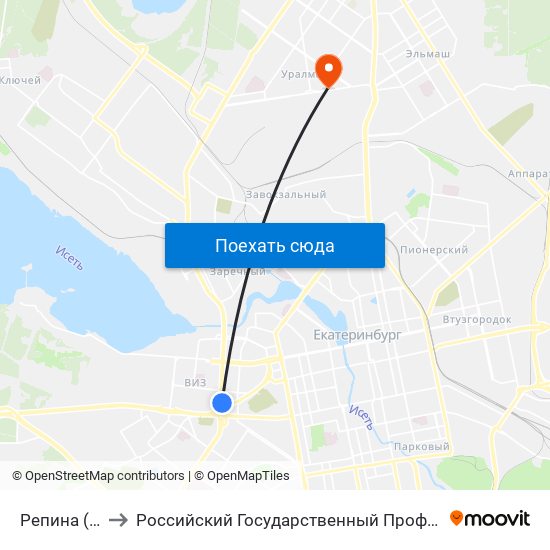 Репина (Ул. Токарей) to Российский Государственный Профессионально-Педагогический Университет map