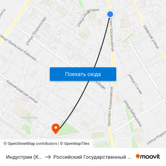 Индустрии (Космонавтов Проспект) to Российский Государственный Профессионально-Педагогический Университет map