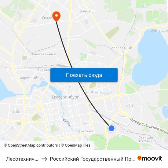 Лесотехнический Университет to Российский Государственный Профессионально-Педагогический Университет map