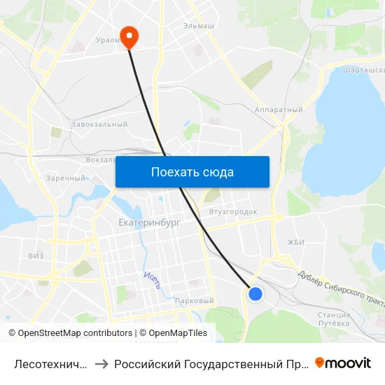 Лесотехнический Университет to Российский Государственный Профессионально-Педагогический Университет map