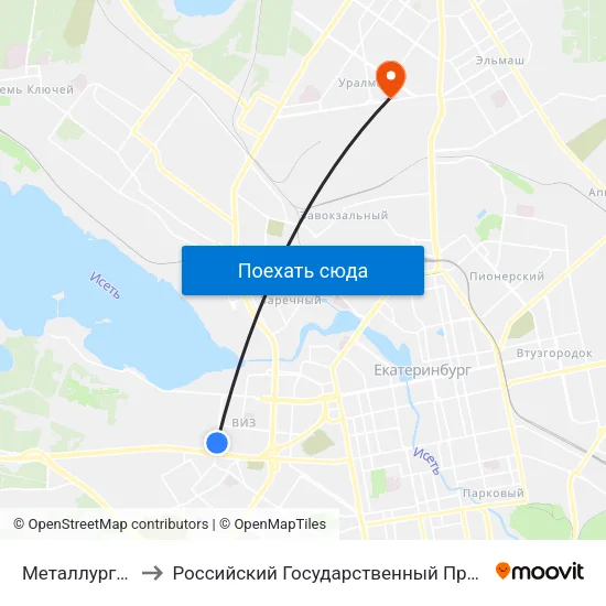 Металлургов (Ул. Викулова) to Российский Государственный Профессионально-Педагогический Университет map