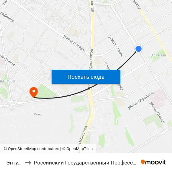Энтузиастов to Российский Государственный Профессионально-Педагогический Университет map