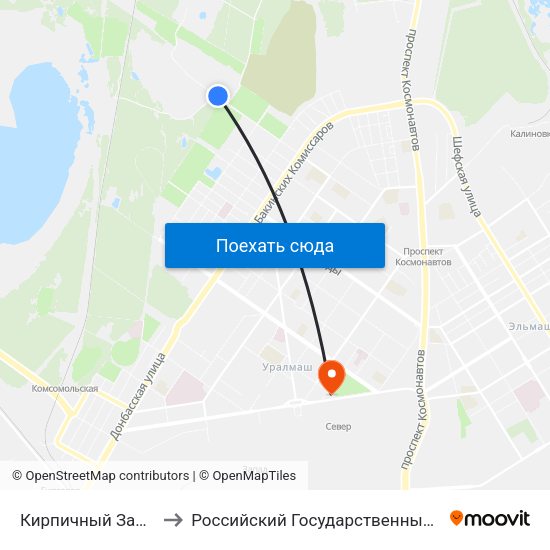 Кирпичный Завод (Ул. Коммунистическая) to Российский Государственный Профессионально-Педагогический Университет map