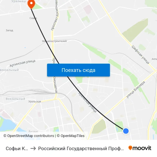 Софьи Ковалевской to Российский Государственный Профессионально-Педагогический Университет map