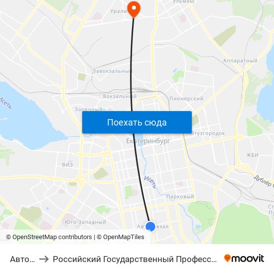 Автовокзал to Российский Государственный Профессионально-Педагогический Университет map