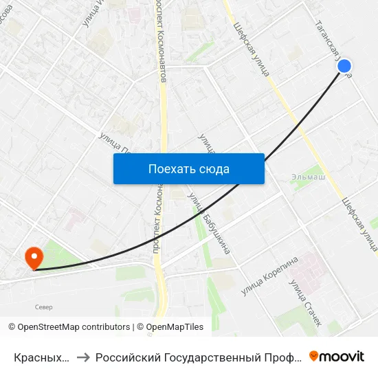 Красных Командиров to Российский Государственный Профессионально-Педагогический Университет map