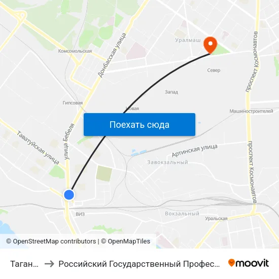 Таганский Ряд to Российский Государственный Профессионально-Педагогический Университет map
