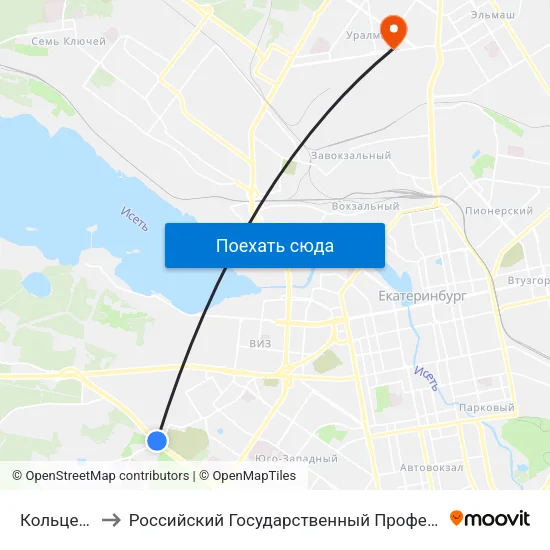 Кольцевая Дорога to Российский Государственный Профессионально-Педагогический Университет map