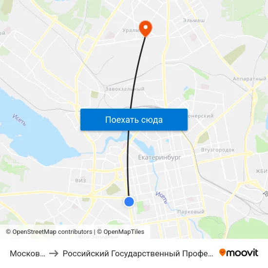 Московская Горка to Российский Государственный Профессионально-Педагогический Университет map