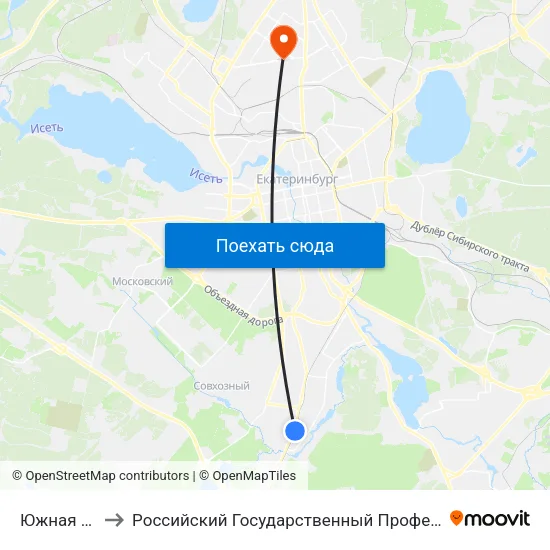 Южная Подстанция to Российский Государственный Профессионально-Педагогический Университет map