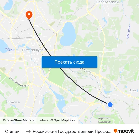 Станция Кольцово to Российский Государственный Профессионально-Педагогический Университет map