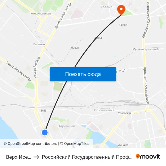 Верх-Исетский Рынок to Российский Государственный Профессионально-Педагогический Университет map