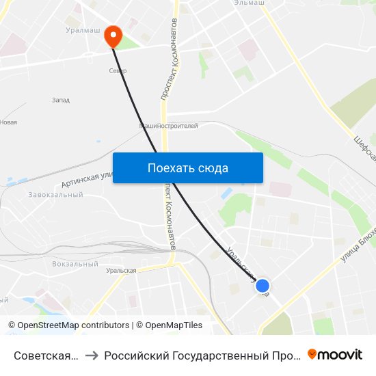 Советская (Ул. Уральская) to Российский Государственный Профессионально-Педагогический Университет map