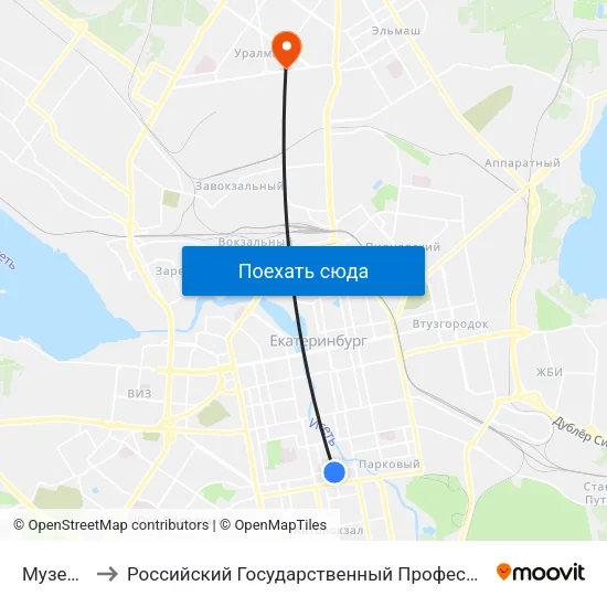 Музей Бажова to Российский Государственный Профессионально-Педагогический Университет map
