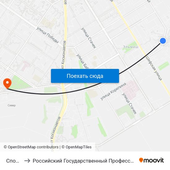 Спортивная to Российский Государственный Профессионально-Педагогический Университет map