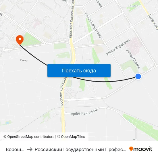 Ворошиловская to Российский Государственный Профессионально-Педагогический Университет map
