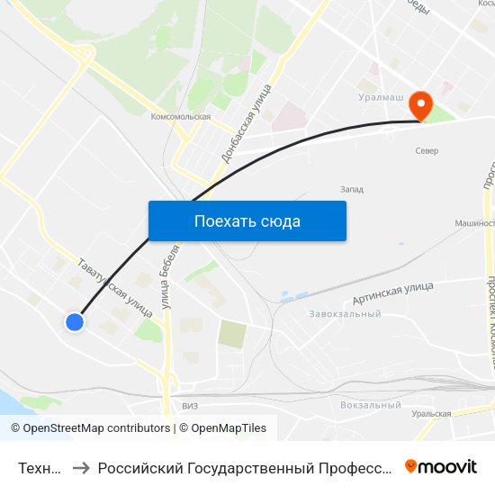 Техническая to Российский Государственный Профессионально-Педагогический Университет map