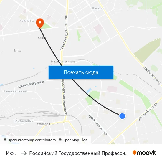 Июльская to Российский Государственный Профессионально-Педагогический Университет map