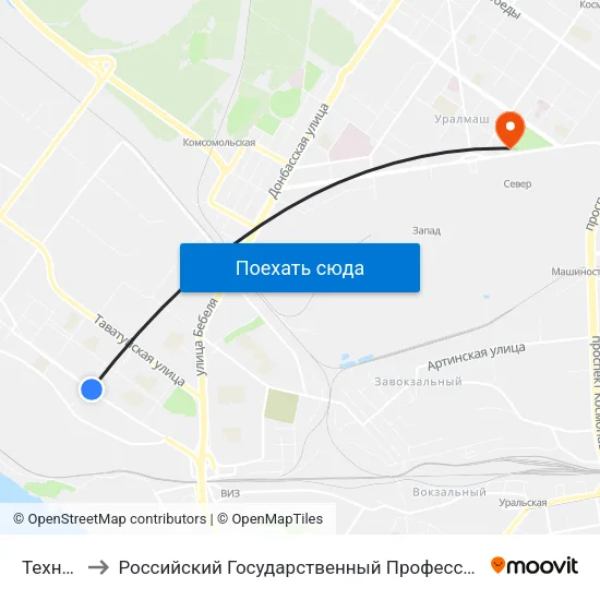 Техническая to Российский Государственный Профессионально-Педагогический Университет map