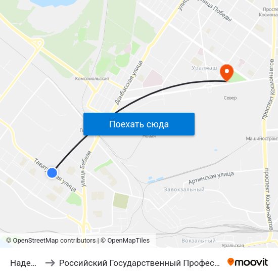 Надеждинская to Российский Государственный Профессионально-Педагогический Университет map